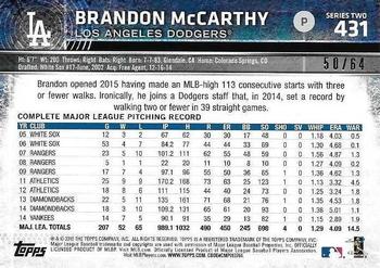 2015 Topps - Black #431 Brandon McCarthy Back