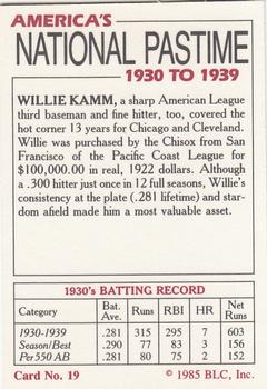 1985 Big League Collectibles America's National Pastime #19 Willie Kamm Back