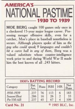 1985 Big League Collectibles America's National Pastime #21 Moe Berg Back