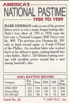 1985 Big League Collectibles America's National Pastime #22 Floyd Babe Herman Back