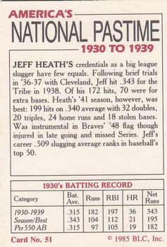 1985 Big League Collectibles America's National Pastime #51 Jeff Heath Back