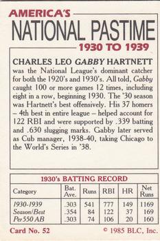 1985 Big League Collectibles America's National Pastime #52 Charles Gabby Hartnett Back