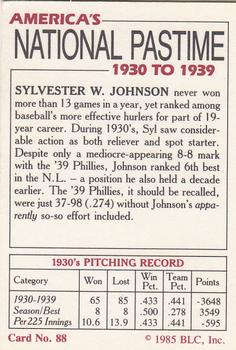 1985 Big League Collectibles America's National Pastime #88 Sylvester W. Johnson Back