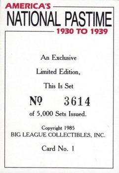 1985 Big League Collectibles America's National Pastime #1 Title Card Front