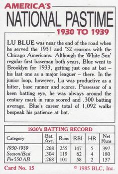 1985 Big League Collectibles America's National Pastime #15 Lu Blue Back