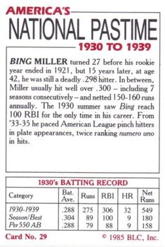 1985 Big League Collectibles America's National Pastime #29 Edmund Bing Miller Back