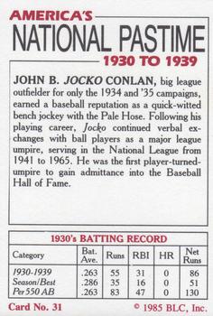 1985 Big League Collectibles America's National Pastime #31 John Jocko Conlan Back