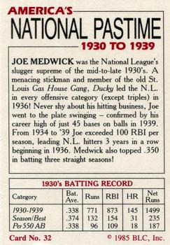 1985 Big League Collectibles America’s National Pastime #32 Joe Medwick Back