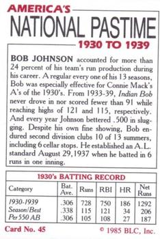 1985 Big League Collectibles America's National Pastime #45 Bob Johnson Back