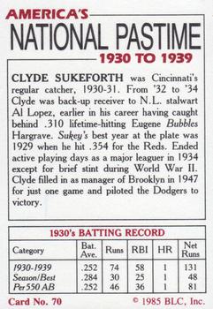 1985 Big League Collectibles America's National Pastime #70 Clyde Sukeforth Back