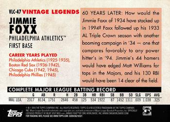 2010 Topps Update - Vintage Legends Collection #VLC-47 Jimmie Foxx Back