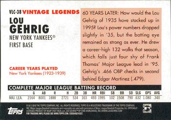 2010 Topps Update - Vintage Legends Collection #VLC-38 Lou Gehrig Back