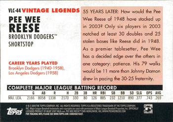 2010 Topps Update - Vintage Legends Collection #VLC-44 Pee Wee Reese Back