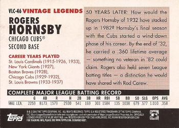 2010 Topps Update - Vintage Legends Collection #VLC-46 Rogers Hornsby Back