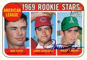 1997 Topps Stars - Autographed Rookie Reprints #5 A.L. 1969 Rookie Stars (Bob Floyd / Larry Burchart / Rollie Fingers) Front