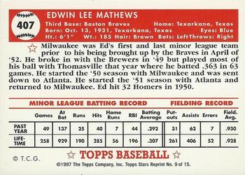 1997 Topps Stars - Autographed Rookie Reprints #9 Eddie Mathews Back
