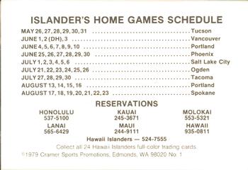 1979 Cramer Hawaii Islanders #NNO Cover Card Back