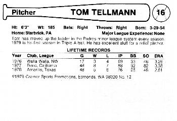 1979 Cramer Hawaii Islanders #NNO Tom Tellmann Back