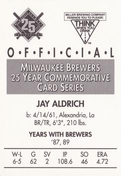 1994 Miller Brewing Milwaukee Brewers #NNO Jay Aldrich Back