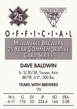 1994 Miller Brewing Milwaukee Brewers #NNO Dave Baldwin Back