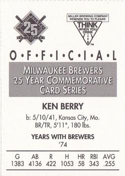 1994 Miller Brewing Milwaukee Brewers #NNO Ken Berry Back
