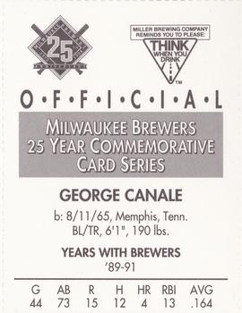 1994 Miller Brewing Milwaukee Brewers #NNO George Canale Back