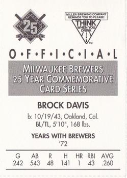 1994 Miller Brewing Milwaukee Brewers #NNO Brock Davis Back