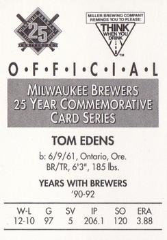 1994 Miller Brewing Milwaukee Brewers #NNO Tom Edens Back