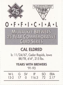 1994 Miller Brewing Milwaukee Brewers #NNO Cal Eldred Back