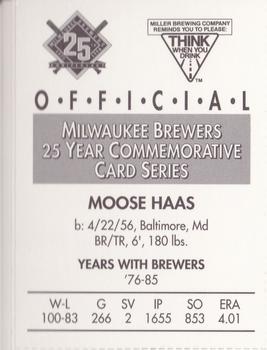 1994 Miller Brewing Milwaukee Brewers #NNO Moose Haas Back