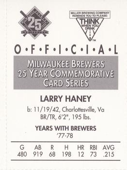1994 Miller Brewing Milwaukee Brewers #NNO Larry Haney Back