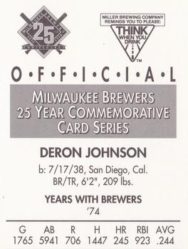 1994 Miller Brewing Milwaukee Brewers #NNO Deron Johnson Back