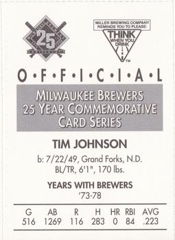 1994 Miller Brewing Milwaukee Brewers #NNO Tim Johnson Back