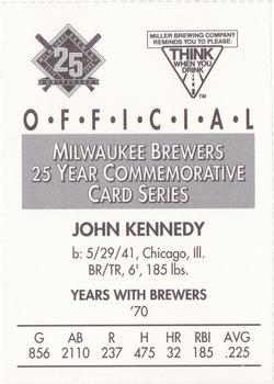 1994 Miller Brewing Milwaukee Brewers #NNO John Kennedy Back