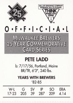 1994 Miller Brewing Milwaukee Brewers #NNO Pete Ladd Back