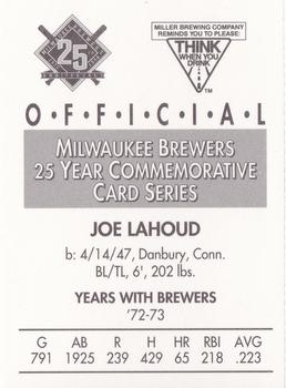 1994 Miller Brewing Milwaukee Brewers #NNO Joe Lahoud Back