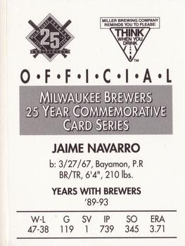 1994 Miller Brewing Milwaukee Brewers #NNO Jaime Navarro Back