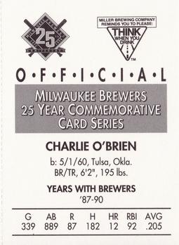 1994 Miller Brewing Milwaukee Brewers #NNO Charlie O'Brien Back