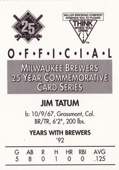 1994 Miller Brewing Milwaukee Brewers #NNO Jim Tatum Back