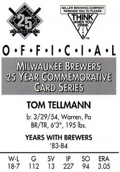 1994 Miller Brewing Milwaukee Brewers #NNO Tom Tellmann Back