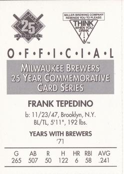 1994 Miller Brewing Milwaukee Brewers #NNO Frank Tepedino Back