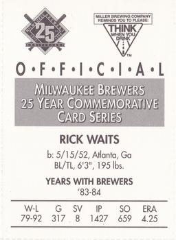 1994 Miller Brewing Milwaukee Brewers #NNO Rick Waits Back