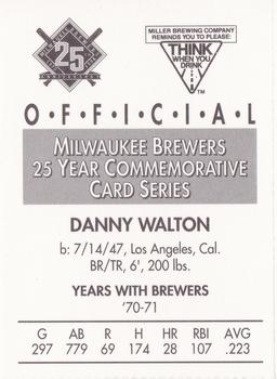1994 Miller Brewing Milwaukee Brewers #NNO Danny Walton Back