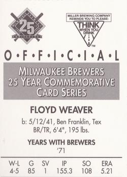 1994 Miller Brewing Milwaukee Brewers #NNO Floyd Weaver Back