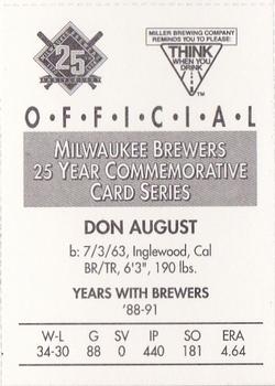 1994 Miller Brewing Milwaukee Brewers #NNO Don August Back