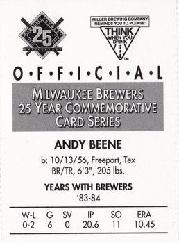 1994 Miller Brewing Milwaukee Brewers #NNO Andy Beene Back