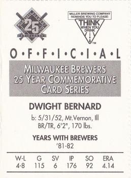 1994 Miller Brewing Milwaukee Brewers #NNO Dwight Bernard Back