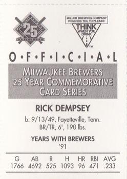 1994 Miller Brewing Milwaukee Brewers #NNO Rick Dempsey Back