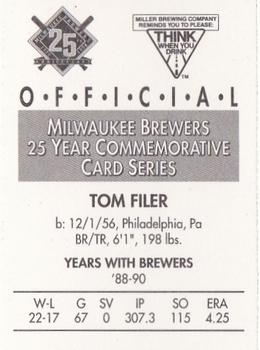 1994 Miller Brewing Milwaukee Brewers #NNO Tom Filer Back