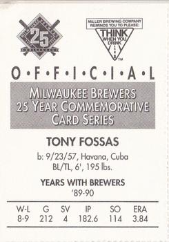 1994 Miller Brewing Milwaukee Brewers #NNO Tony Fossas Back
